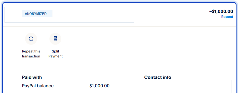 Redacted payment proof example with recipient details hidden.