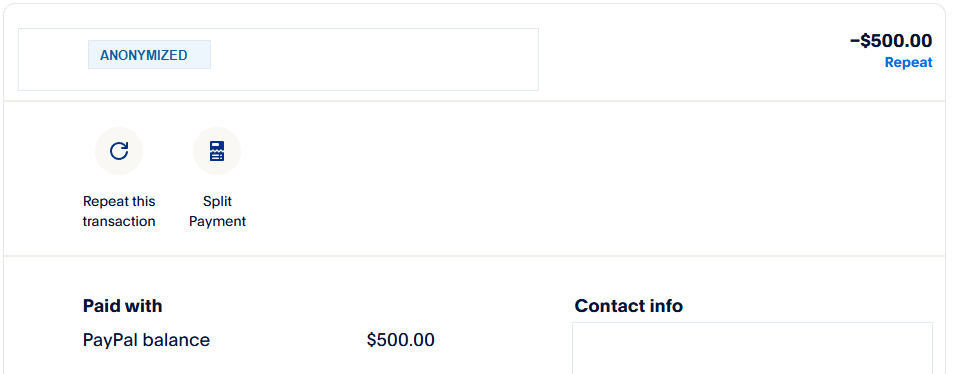 Redacted payment proof example with private information hidden.